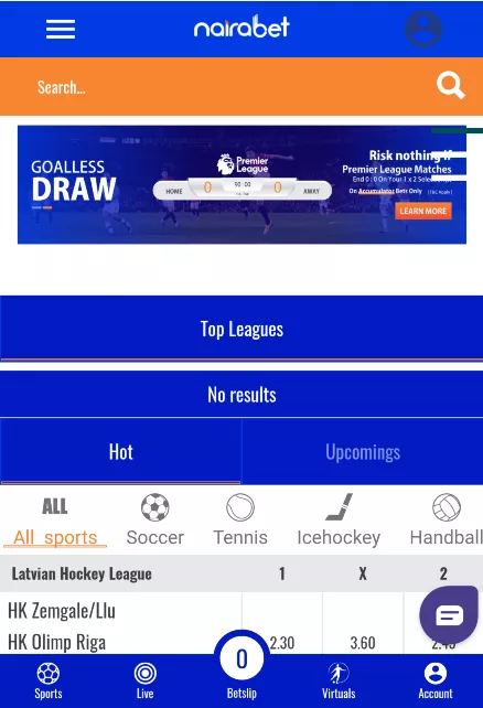 Nairabet mobile main page